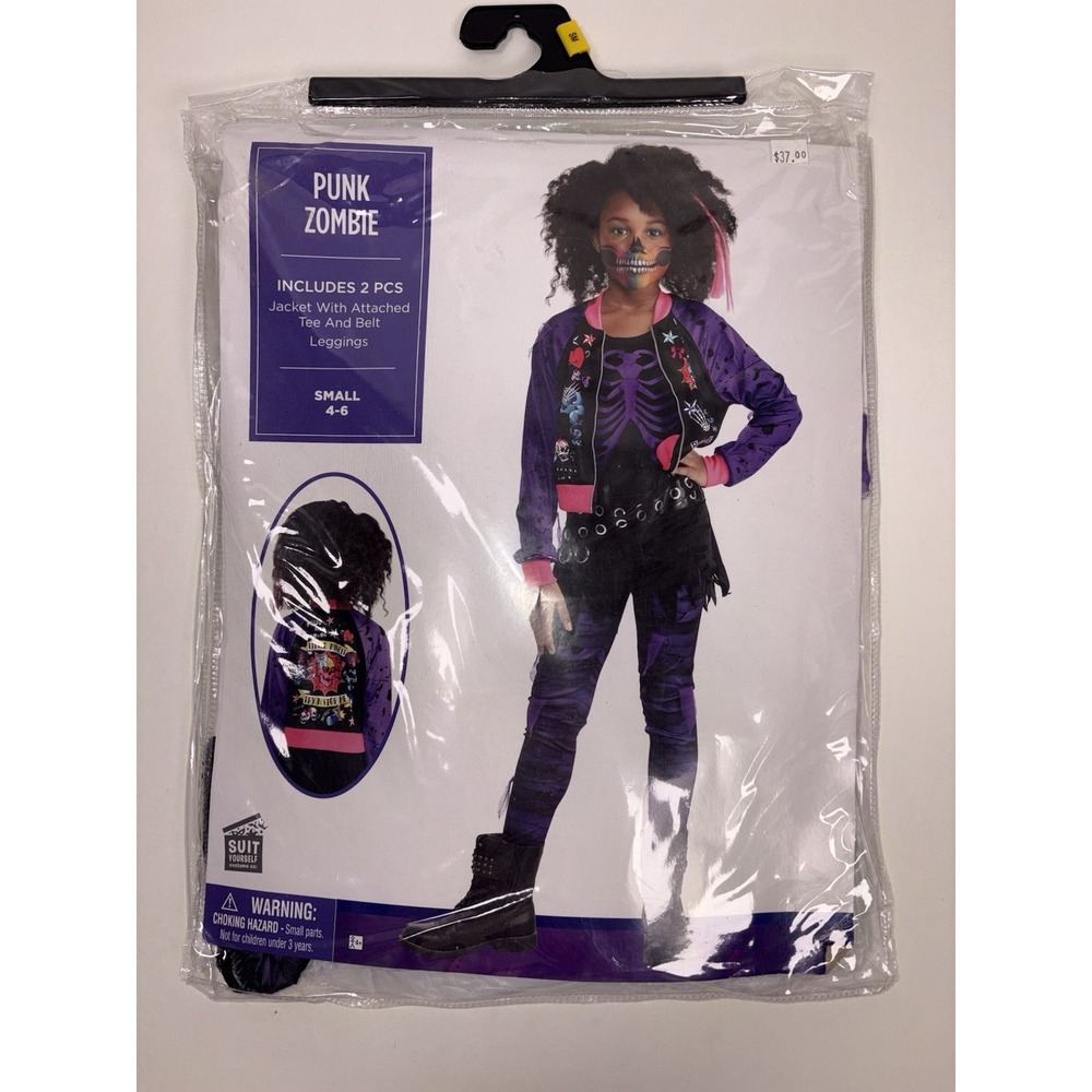 Amscan Punk Zombie Girl Purple Retro Pop Star Halloween Costume Kids Small 4-6